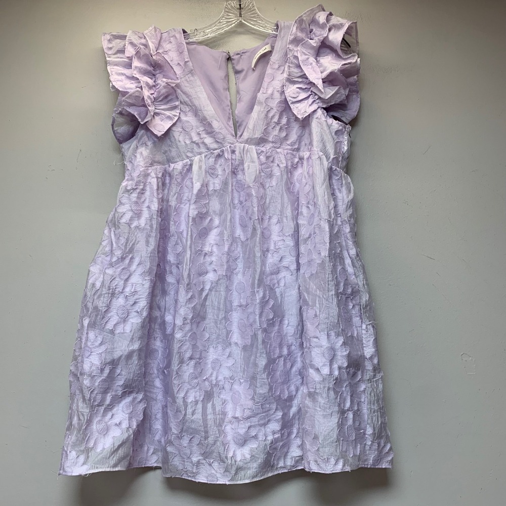 Mustard Seed Romper Dress Womens Large Lavender Excellent Floral Ruffle S20913